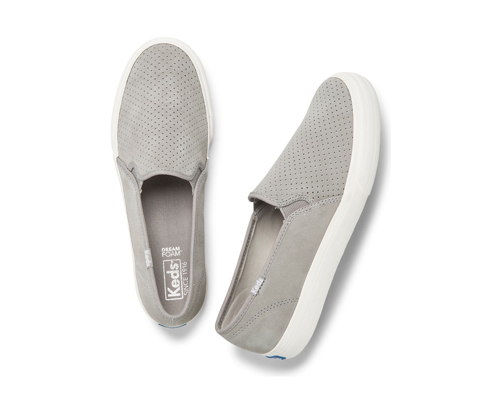 Slip Ons Keds Mujer Gris - Double Decker Perf Suede - 924-AVKPJR